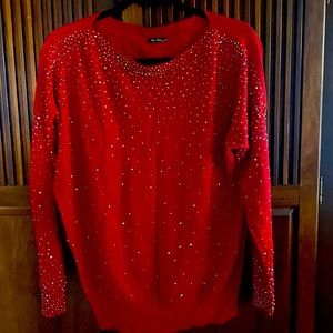 Beautiful Woman’s Vila Milano Studded Boatneck Sweater; Size Large; Red/silver